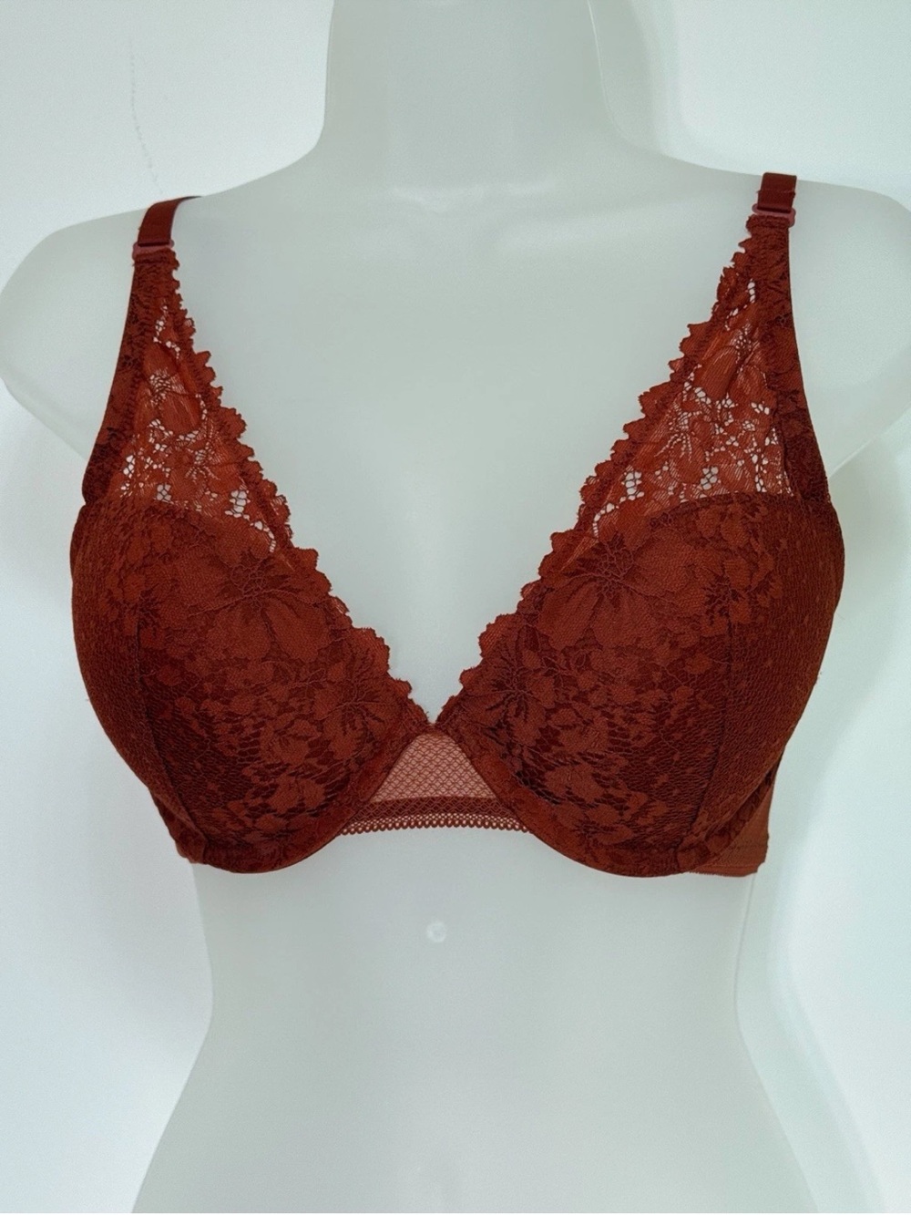 32D NWT Frederick's of Hollywood Brown Jessica Lace Push Up Add 1.5 Size Bra